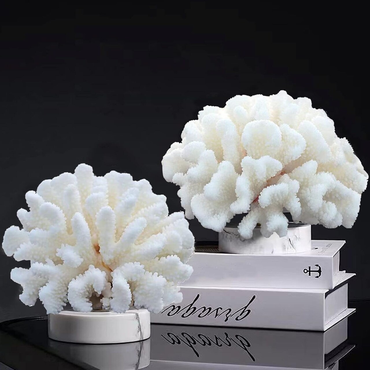 Pack of 2 White Coral Decor, White Coral Reef, Faux Artificial Coral Statue, Resin Coral Sculpture Nautical Tabletop Decoration for Beach Theme Party Home Decor Wedding Decoration